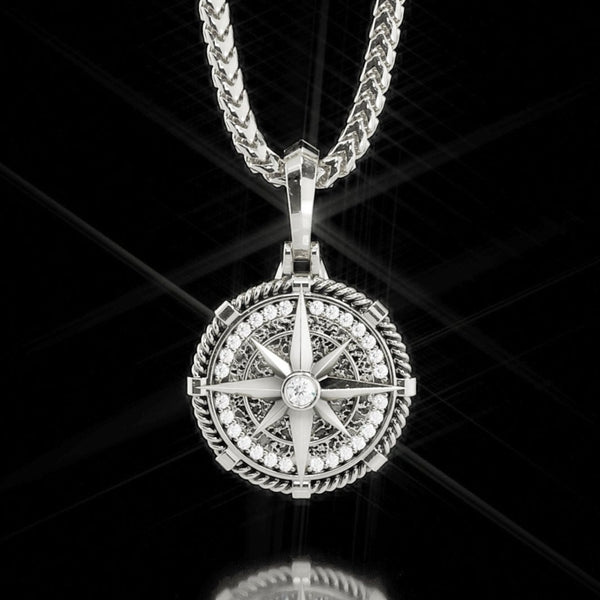 White gold compass on sale necklace