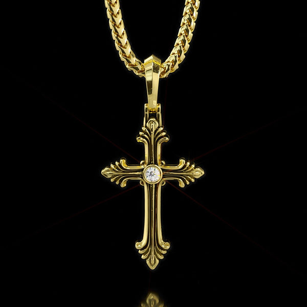 Mens Gold Cross Pendant, 14K Gold Cross Necklace, Proclamation Jewelry Large