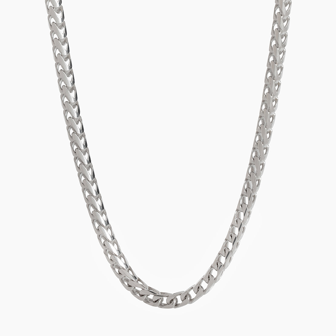 a 3.5mm silver franco chain hanging over a white surface