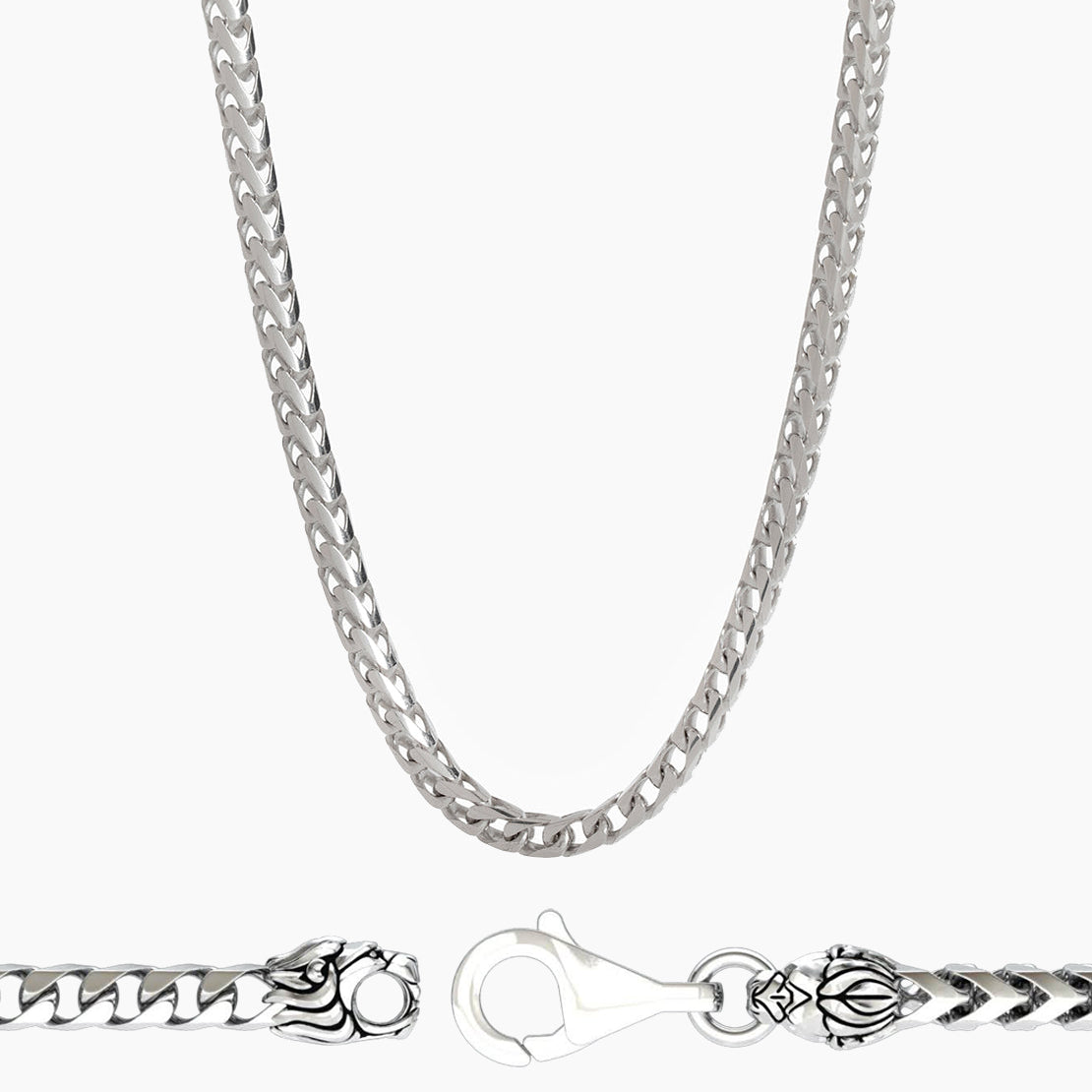 3mm Silver Franco Chain, Lion Clasp