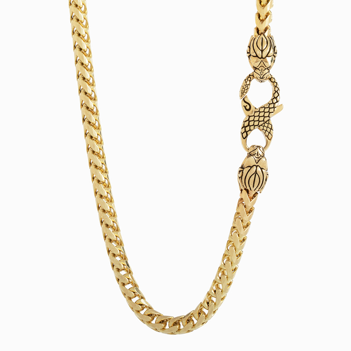 4mm Gold Diamond Cut Franco Chain, 14k Yellow Gold with Lion and Snake Clasp