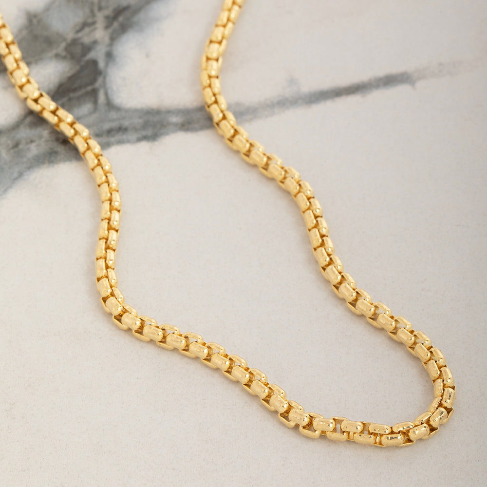 3mm Round Box Chain, 14k Yellow Gold