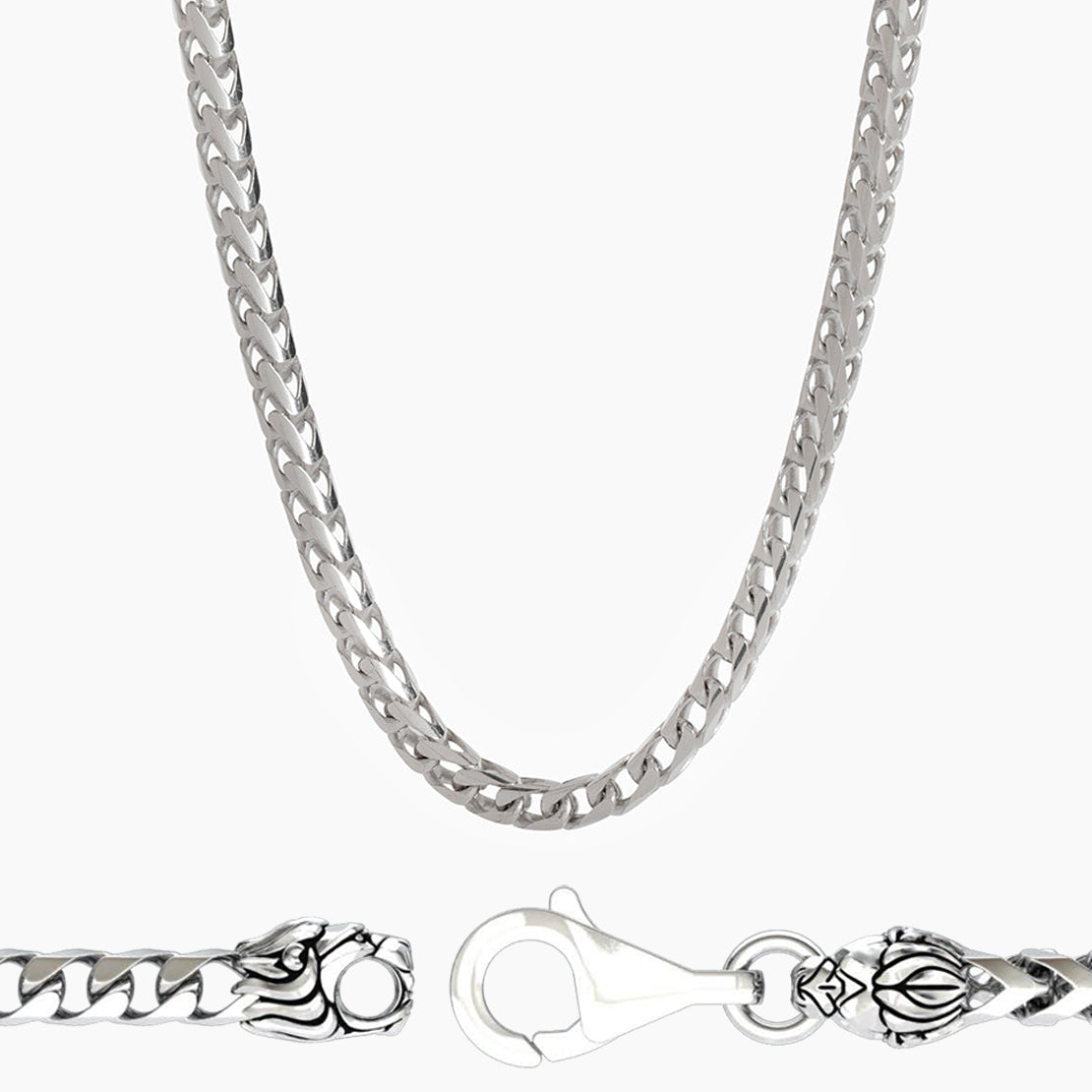 4mm Silver Franco Chain, Lion Clasp