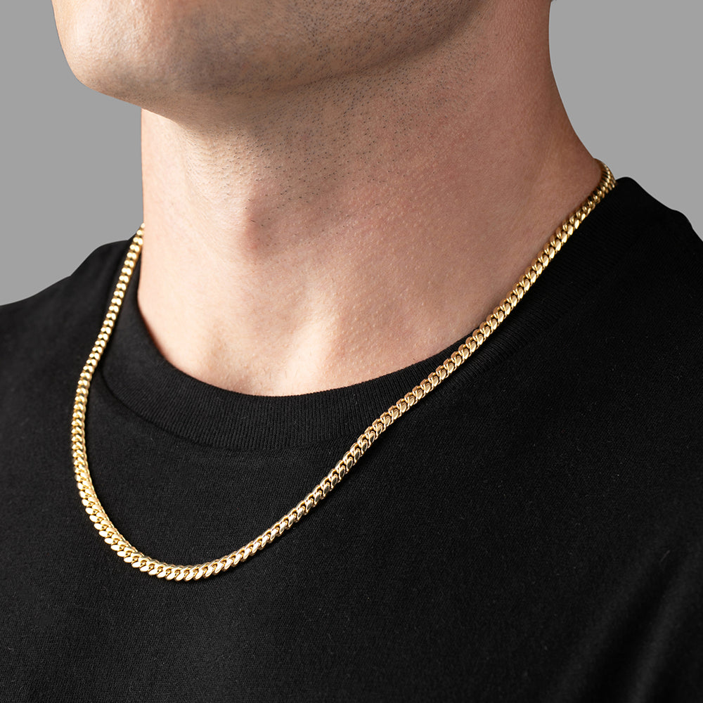 5mm Miami Cuban Link Chain, 14k Yellow Gold