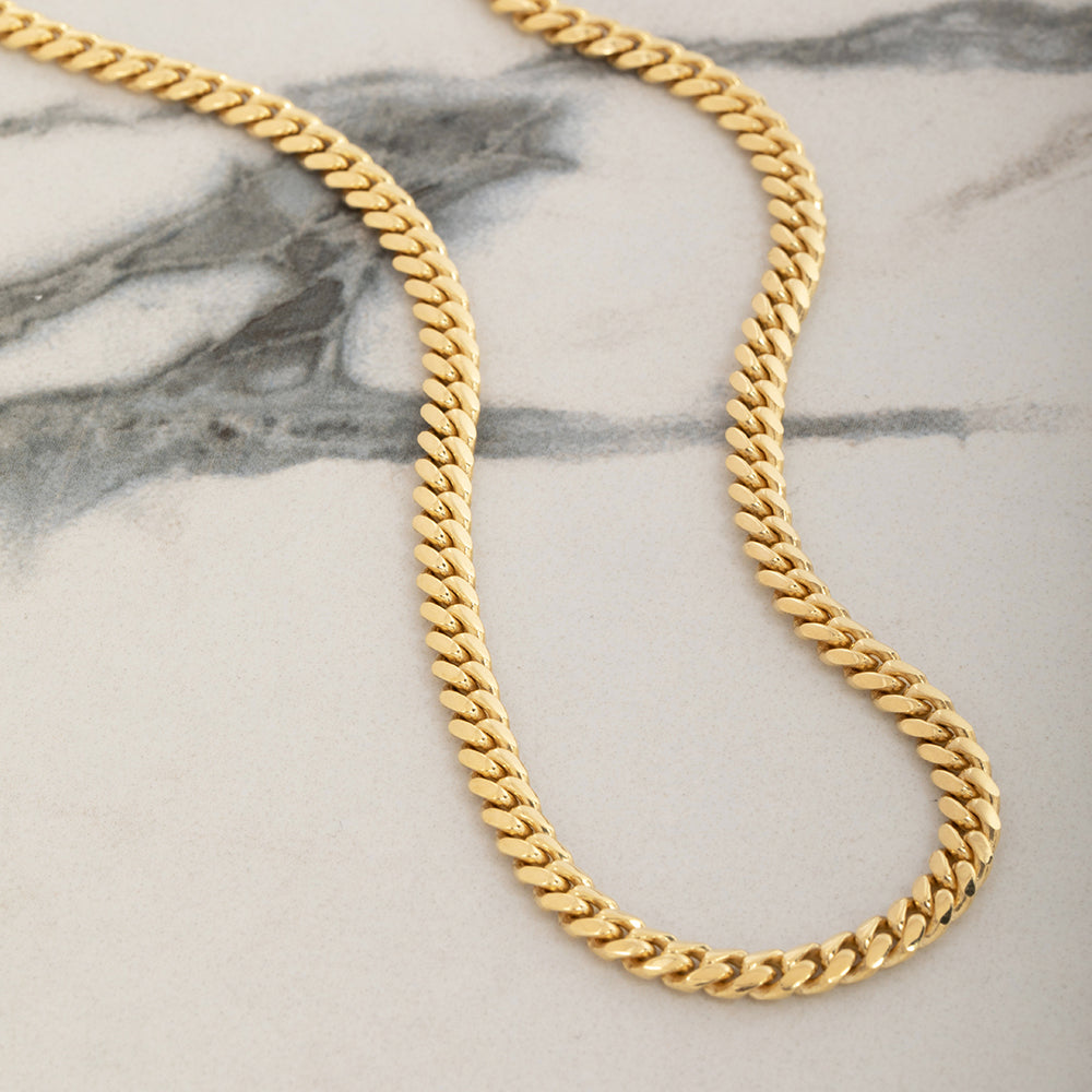 5mm Miami Cuban Link Chain, 14k Yellow Gold