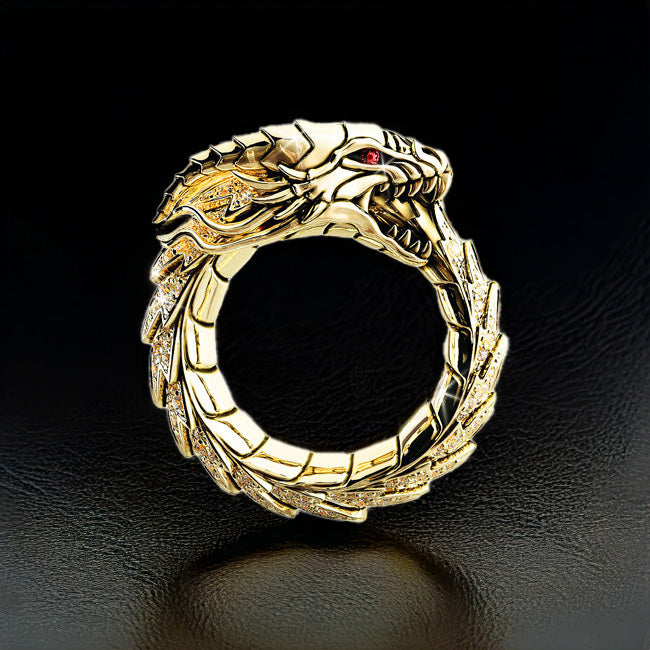 Diamond and Gold Dragon Ring for Men