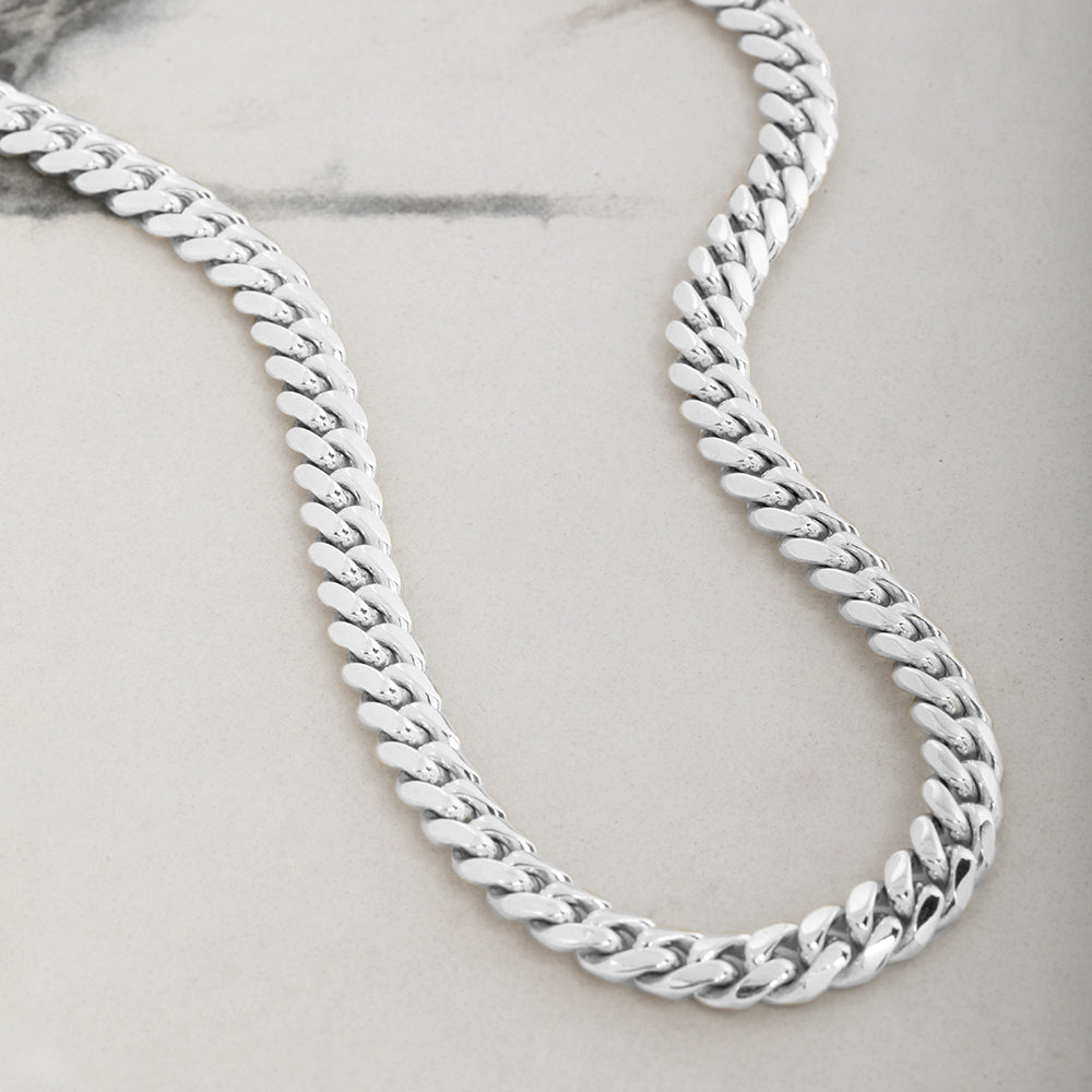 Chunky Silver orders Necklace - Rhodium Silver Cuban Chain - 7 mm Cuban Link