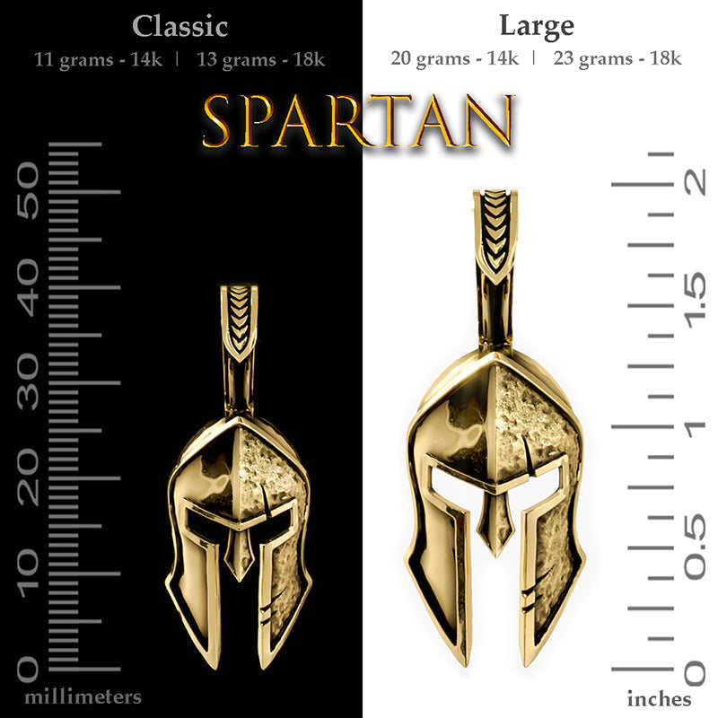 size chart for the gold spartan pendant by proclamation jewelry