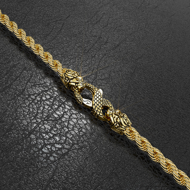 Proclamation jewelry's lion and snake clasp on a 4mm rope chain