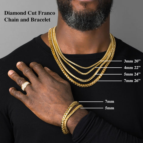 5mm Diamond Cut Franco Bracelet, 14k Gold Mens Bracelet, Solid
