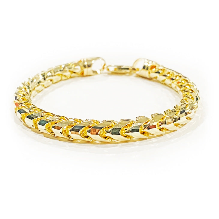 6.5mm Diamond Cut Franco Bracelet, 18K Yellow Gold, Proclamation Jewelry 7.5 Inches / Lion Snake & Diamond Clasp