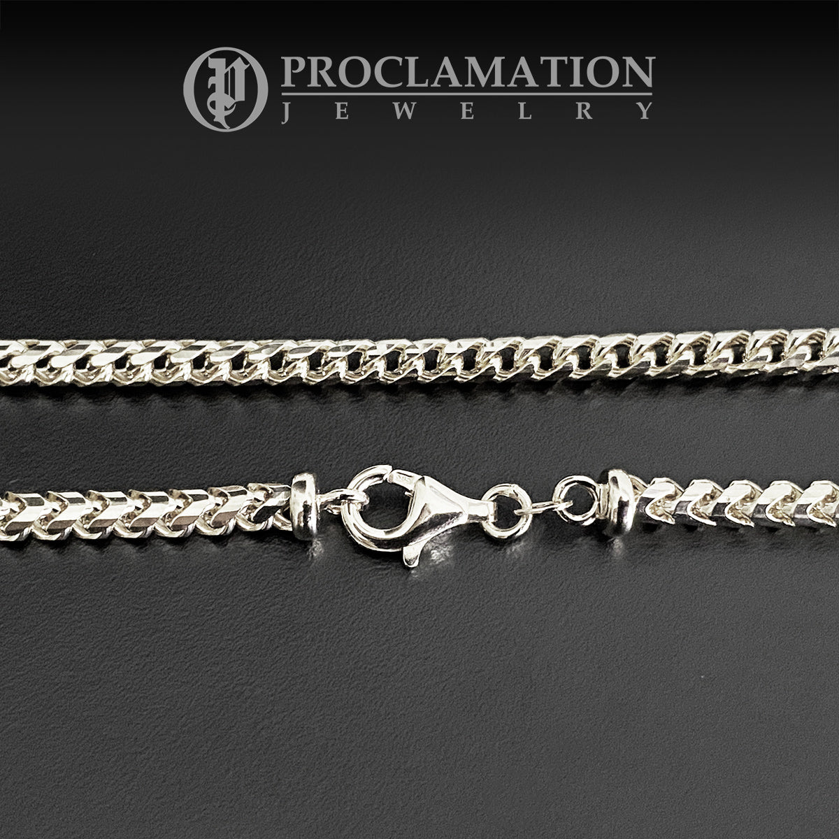 3mm Diamond Cut Franco Chain, 14K White Gold, Proclamation Jewelry 22 / Luxury Lobster Clasp