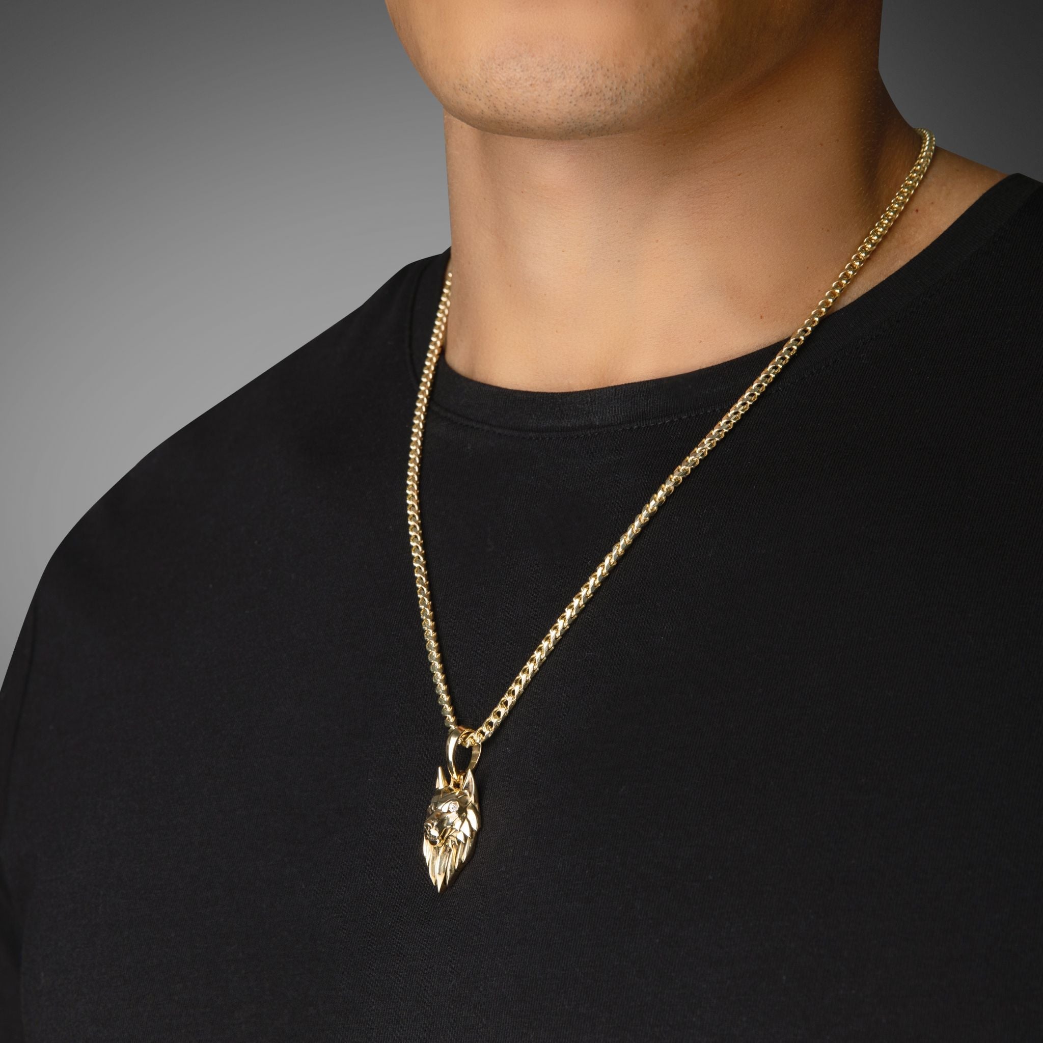 6.5mm Diamond Cut Franco Chain, 18K Gold Chain Men’s Solid Gold Necklace 26 Inches / Lion & Snake Clasp