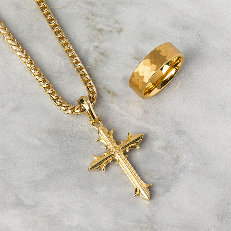 Mens Gold Cross Pendant, 14K Gold Cross Necklace, Proclamation Jewelry Large