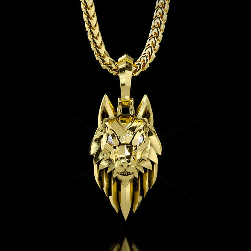 Gold Wolf Pendant, 14K Gold Wolf Pendant by Proclamation Jewelry Small