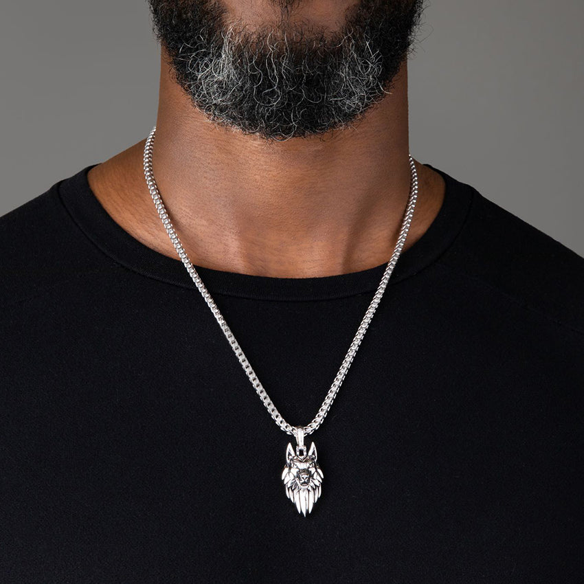 Wolf Necklace Mens Wolf Pendant in Silver by Proclamation Jewelry