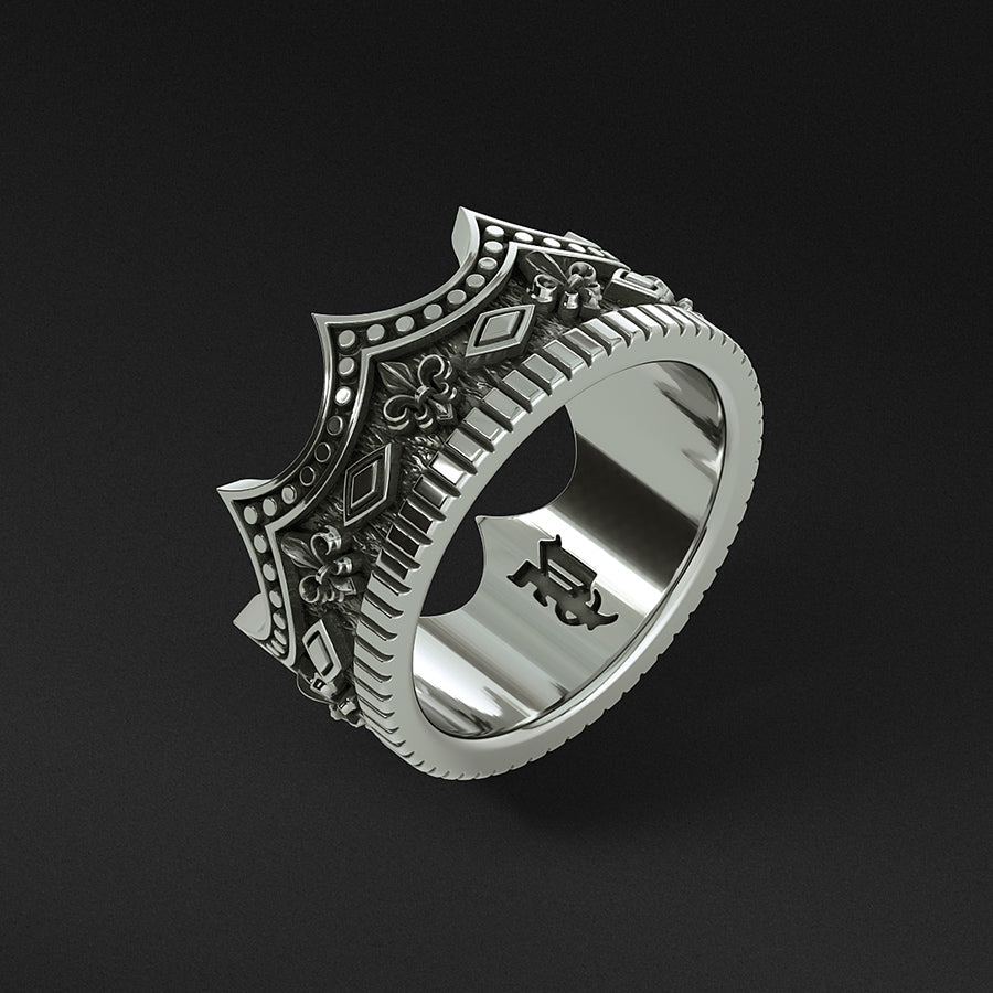 Men's silver ring with a falcon and arrow design