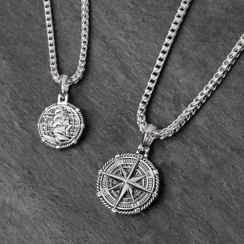 Men's Compass Pendant and Necklace - Silver Plated – Barbarossa Brothers